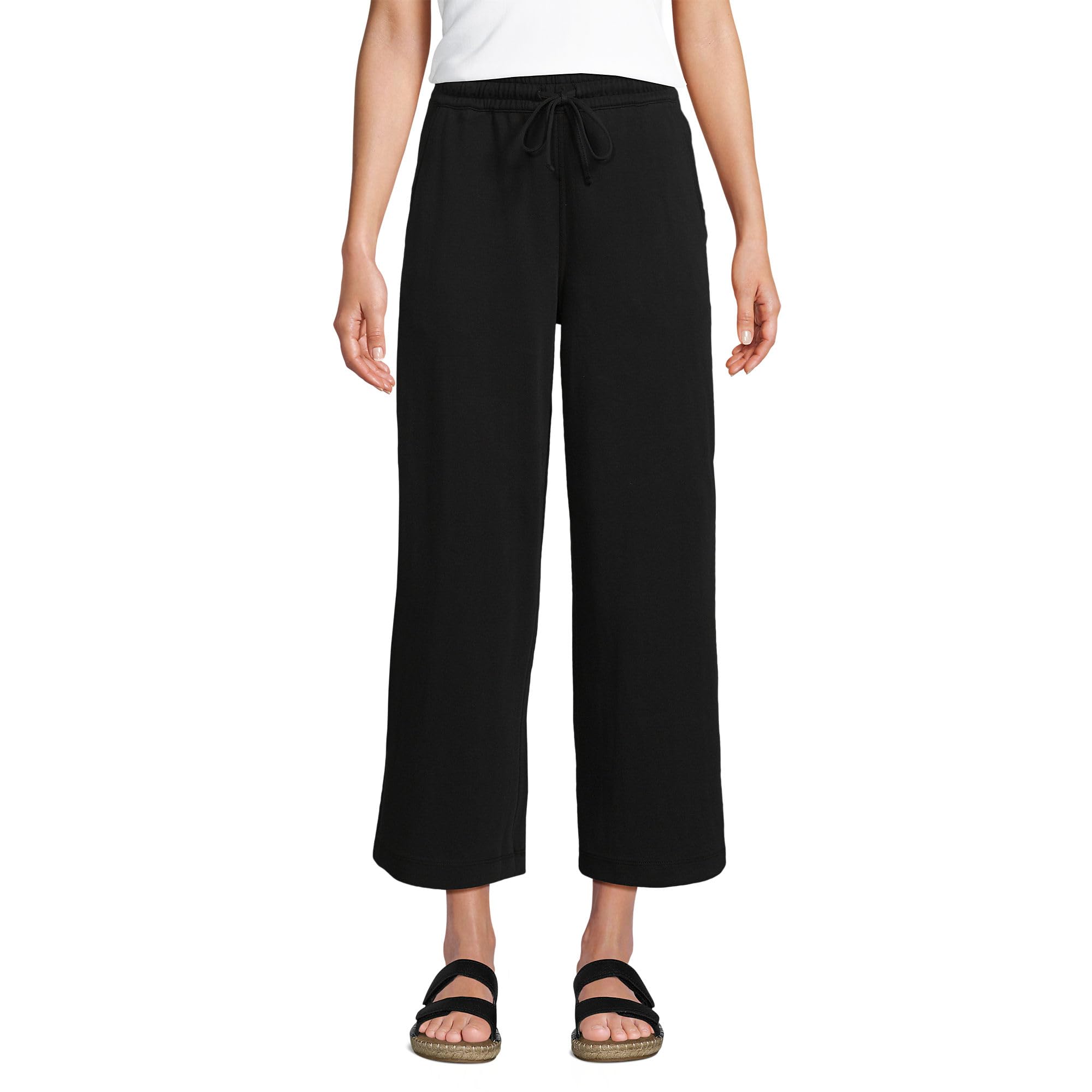 Lands' End Women's Sport Knit Pull On Drawstring Wide Leg Crop Pants
