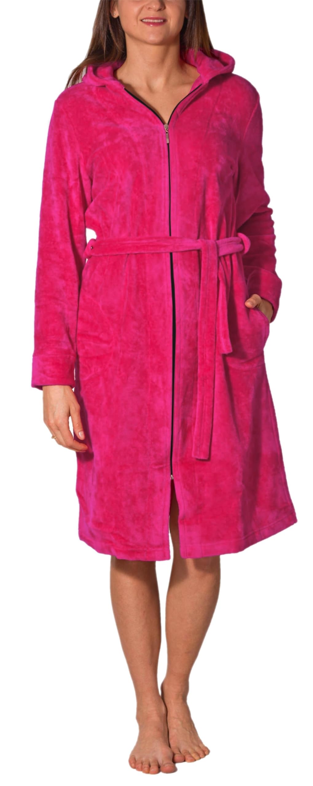 Aquarti Women's Amaranth Bathrobe Hooded With Long Zipper, Xl