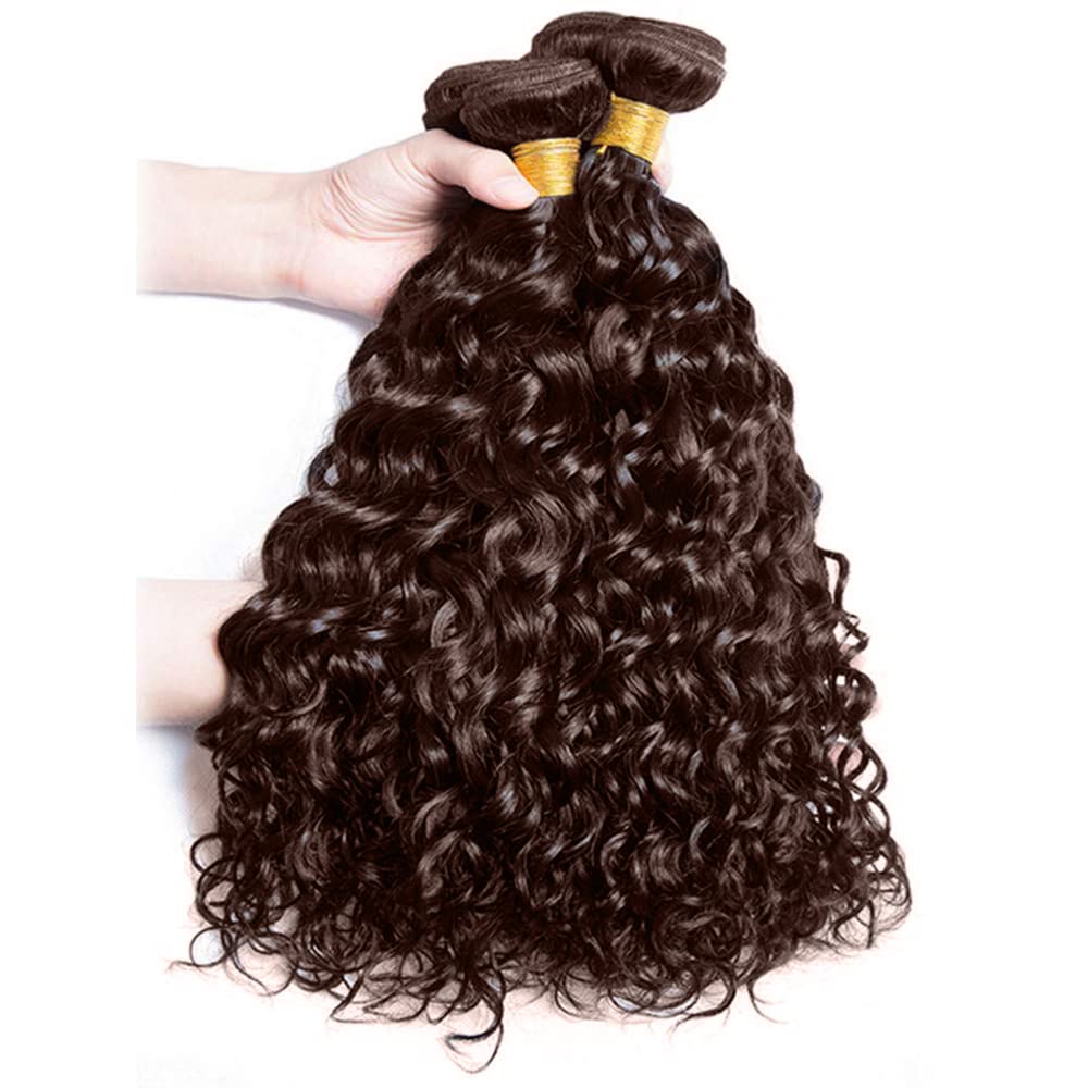 Hxxcoup 30 32 34 Inch Water Wave #4 Chocolate Brown Human Hair Bundles Weave 3 Bundles Total 300g Unprocessed Virgin Double Weft Human Hair Extension Brown Color - Image 4
