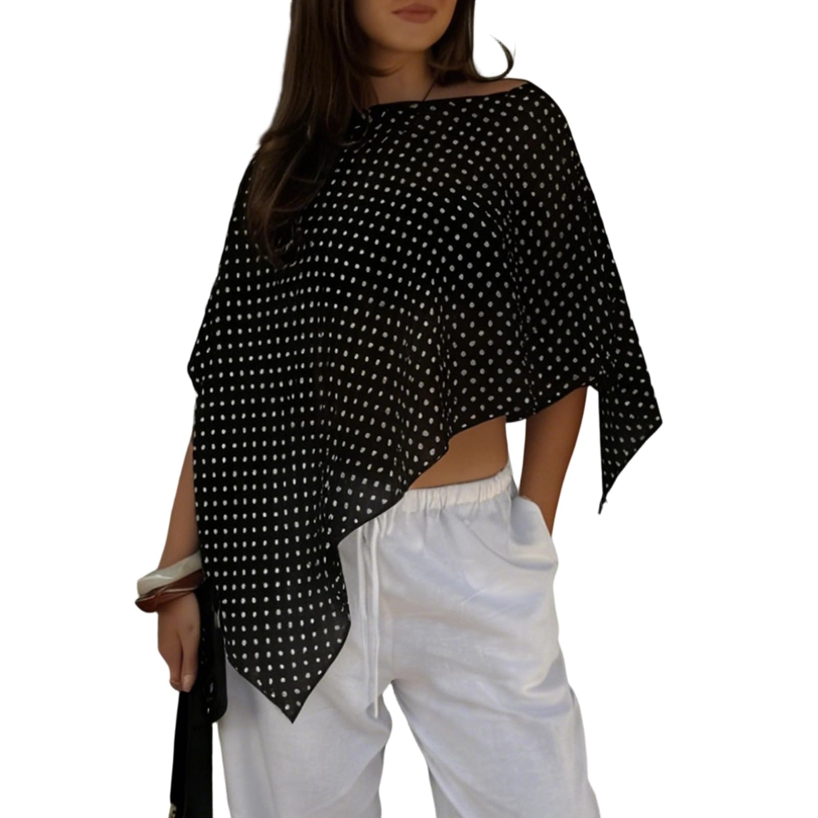 Women Sheer Poncho Bolero Lightweight Knitted Pullover Pullover Summer Sheer Mesh Poncho-image-24
