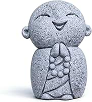 Mini estátua de monge de jardim, estatueta de jardim zen, decoração de jardim paisagístico, pequeno ornamento de escultura de Buda ao ar livre para quintal, pátio, gramado (contas de oração budista)