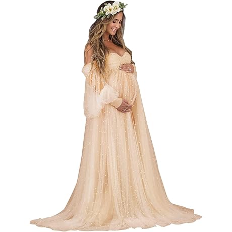 Women's Pearl Tulle Maternity Dress for Photoshoot