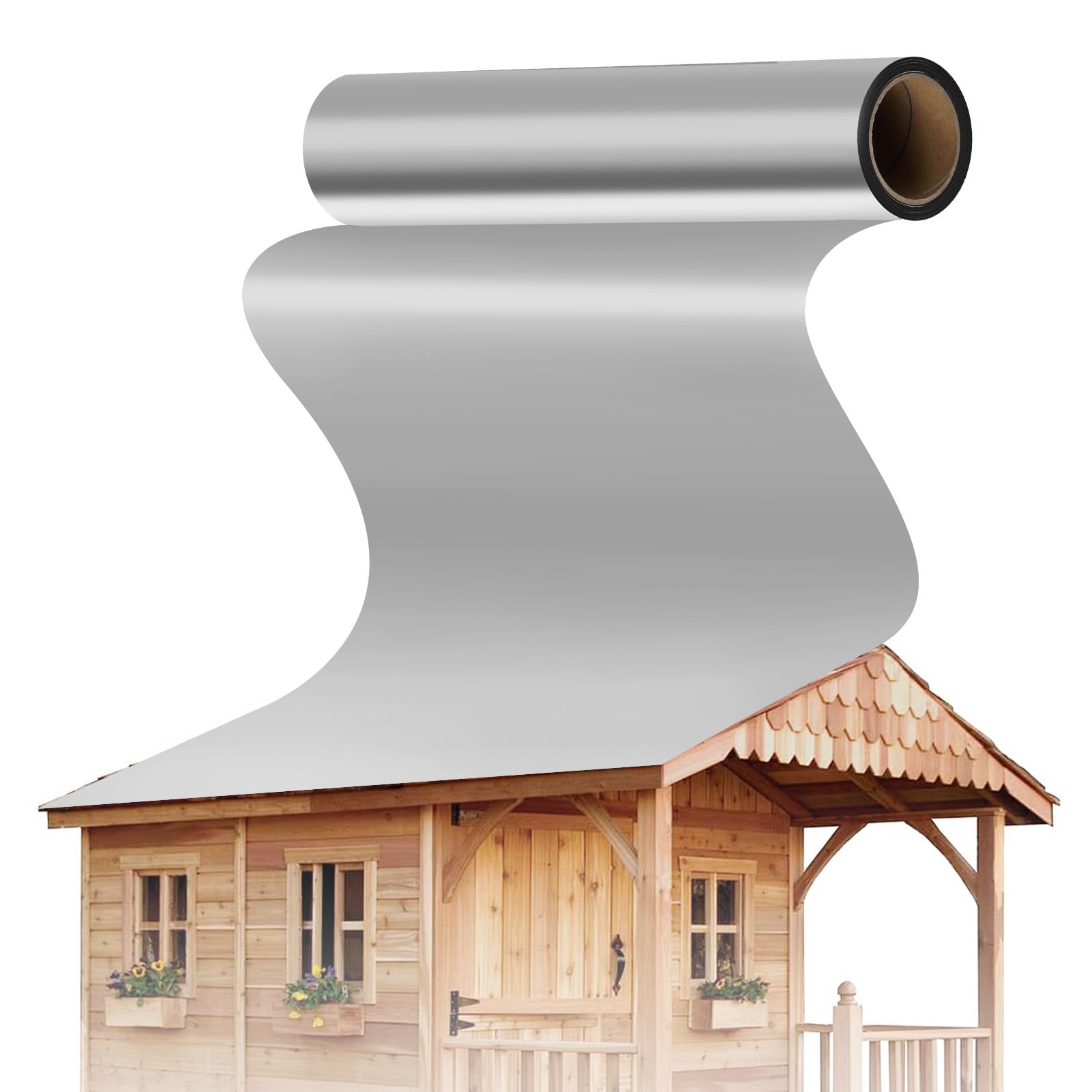 Dachfolie Aluminium 5x1m, Dachbahn Selbstklebend mit Starkem Bitumenkleber, Alternativ zu Dachpappe, Folie Selbstklebend für Gartenhäuser, Garagendächer und Schuppen, 1.25 mm Stark (Silber)