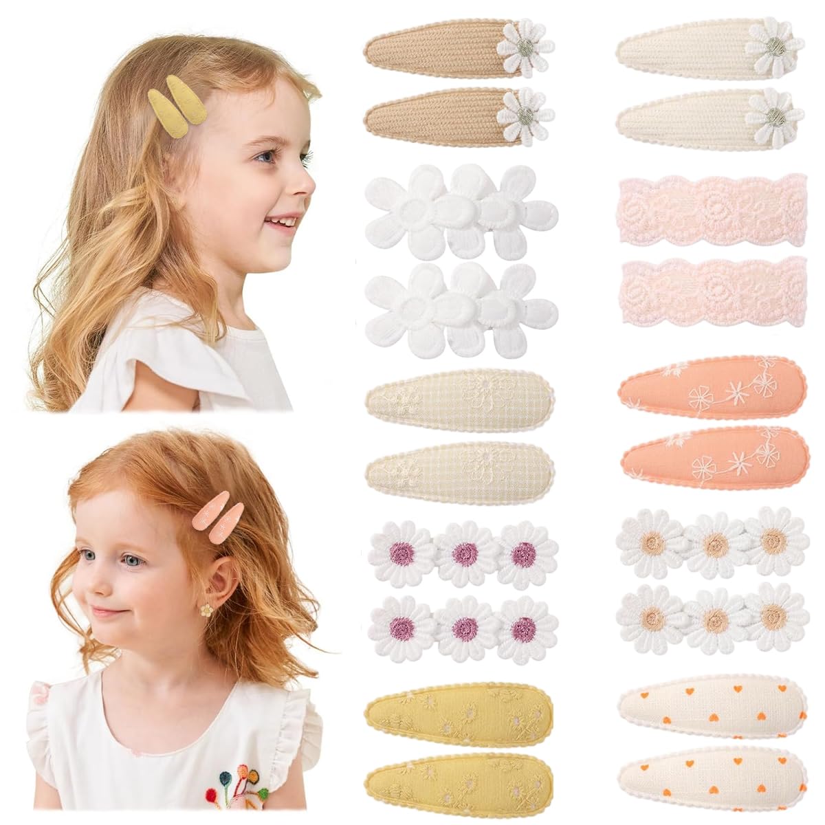 SNOWIE SOFT® 20PCS Cute Baby Snap Hair Cips for Girls,Floral Print Non Slip Wrapped Snap Hairpins-image-10