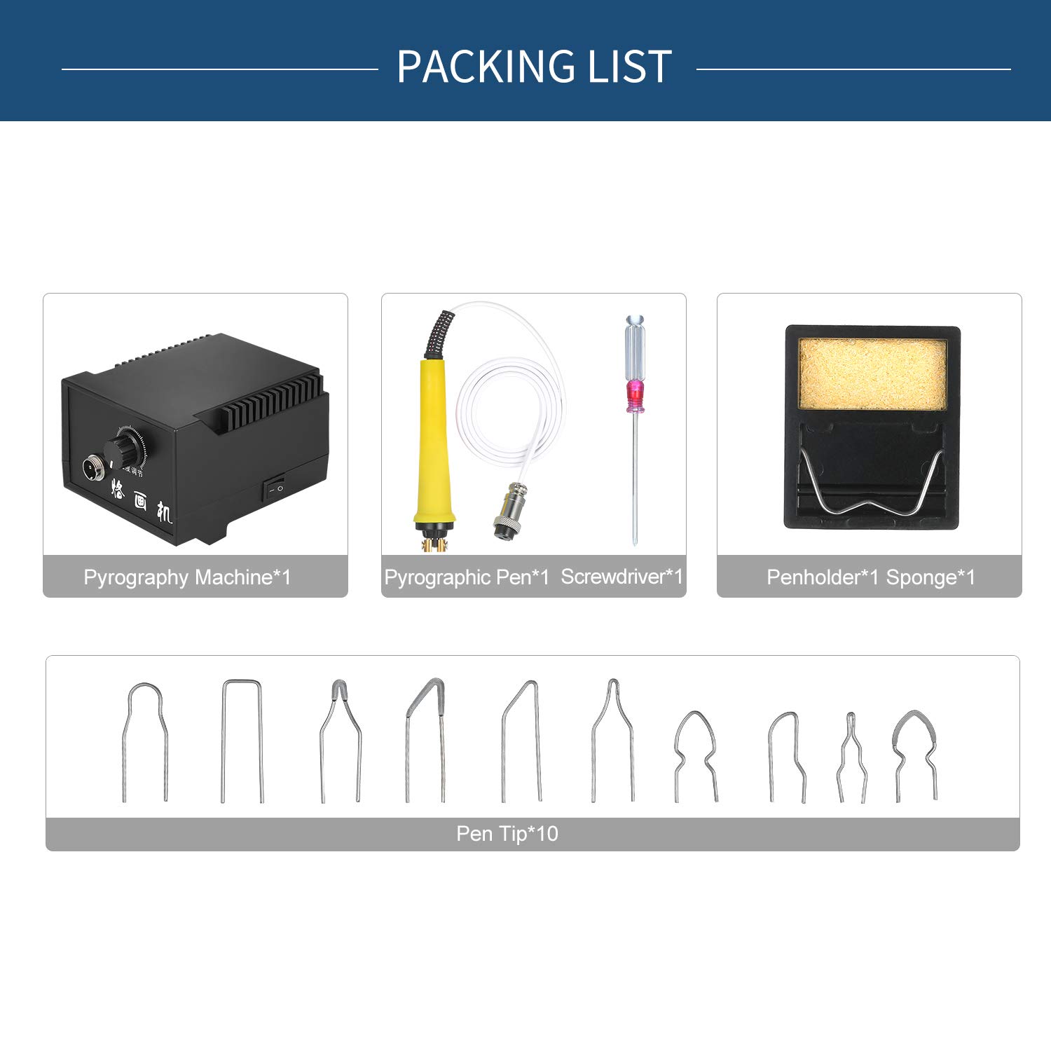 Kit de pirografía,YIWENG 60W 110V-240V 16PCS Kit de herramientas de quema de leña para madera Ajustable 0 ℃ -800 ℃ Juego de máquina de pluma de pirograbado para quemador de madera Soldador eléctrico c