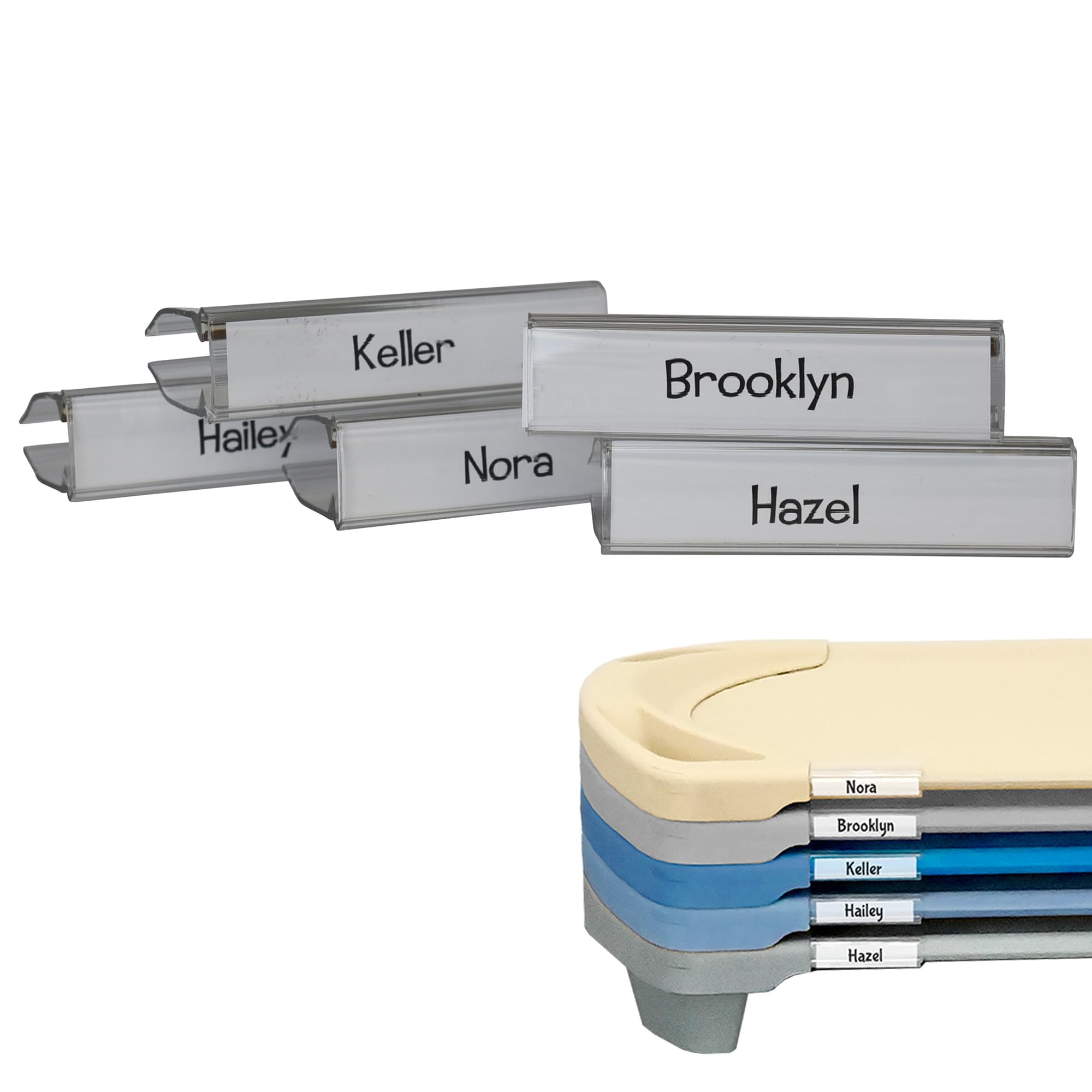 Angeles Name Clips for Cots, Plastic Name Tags for Daycares or Preschools, Classroom Cot Identifiers, Works Best with Angeles Spaceline Cots, 5 Clips