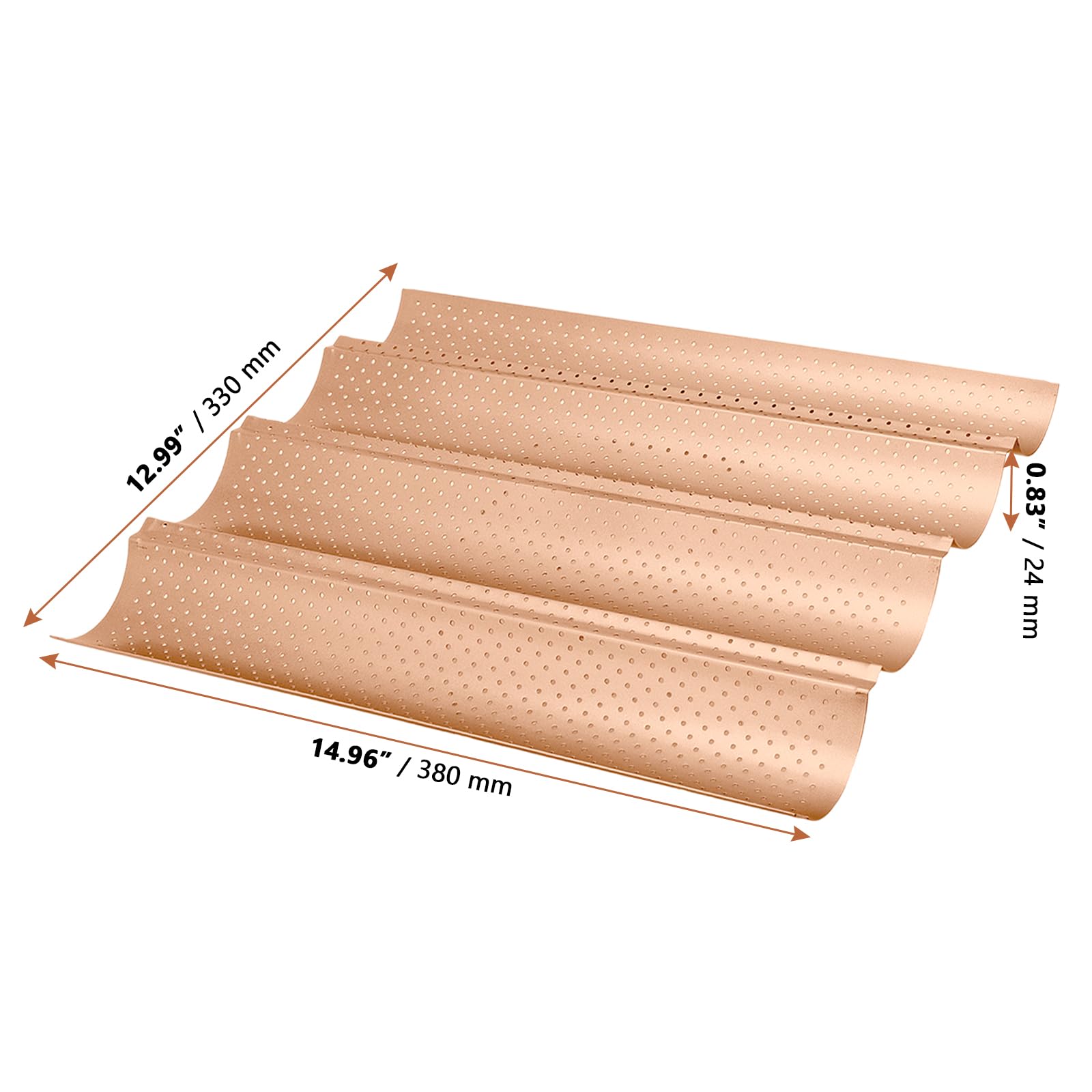 Lot de 3 plaques de cuisson pour 4 baguettes - Moule à baguette en acier au carbone perforé - 38 x 33 cm - Revêtement antiadhésif rose - Pour four et pâtisserie