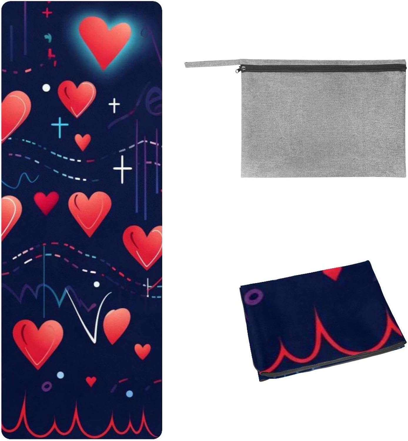 Yoga Towel, Love Heart Pattern Non Slip Sweat Absorbent Hot Yoga Mat Towel for Hot Yoga, Pilates and Fitness - 72.8" x 26.8"