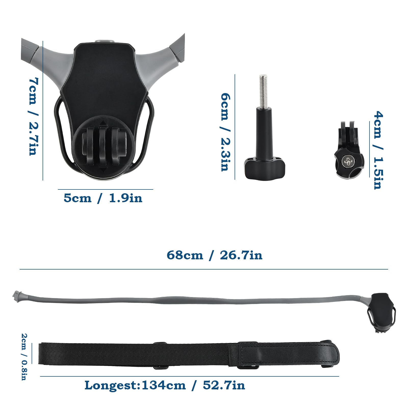 Elastyczna podpórka na szyję, uprząż do kamer akcji, kompatybilna z GoPro, DJI Osmo Action, Insta360 i innymi, akcesoria typu Neck Mount, kolor szary i czarny
