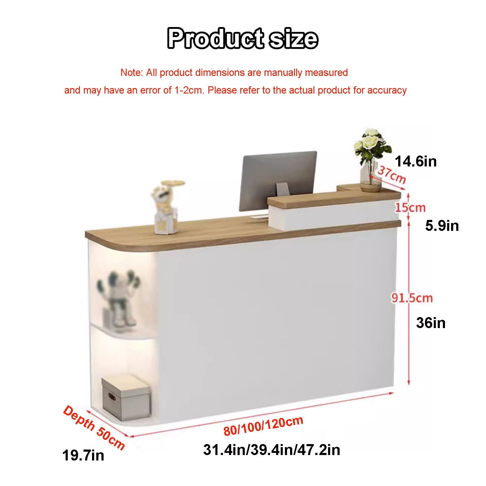 Modern Receptionist Desk With LED Light & Lockable Drawers - Office Lobby Counter For Salon, Cafe, Hotel