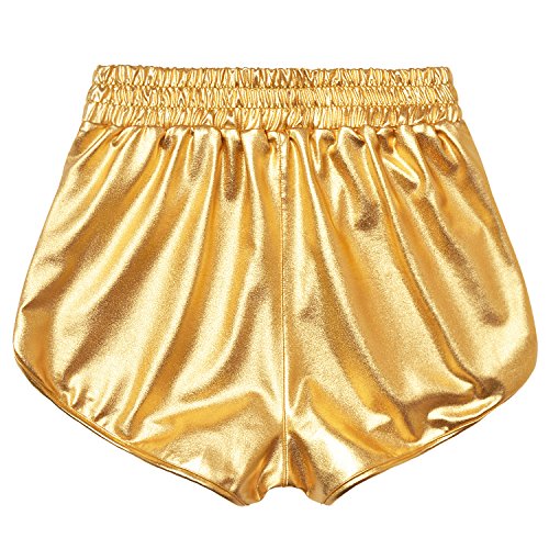 Image of Perfashion Women's Metallic Shiny Shorts Sparkly Hot Yoga Outfit