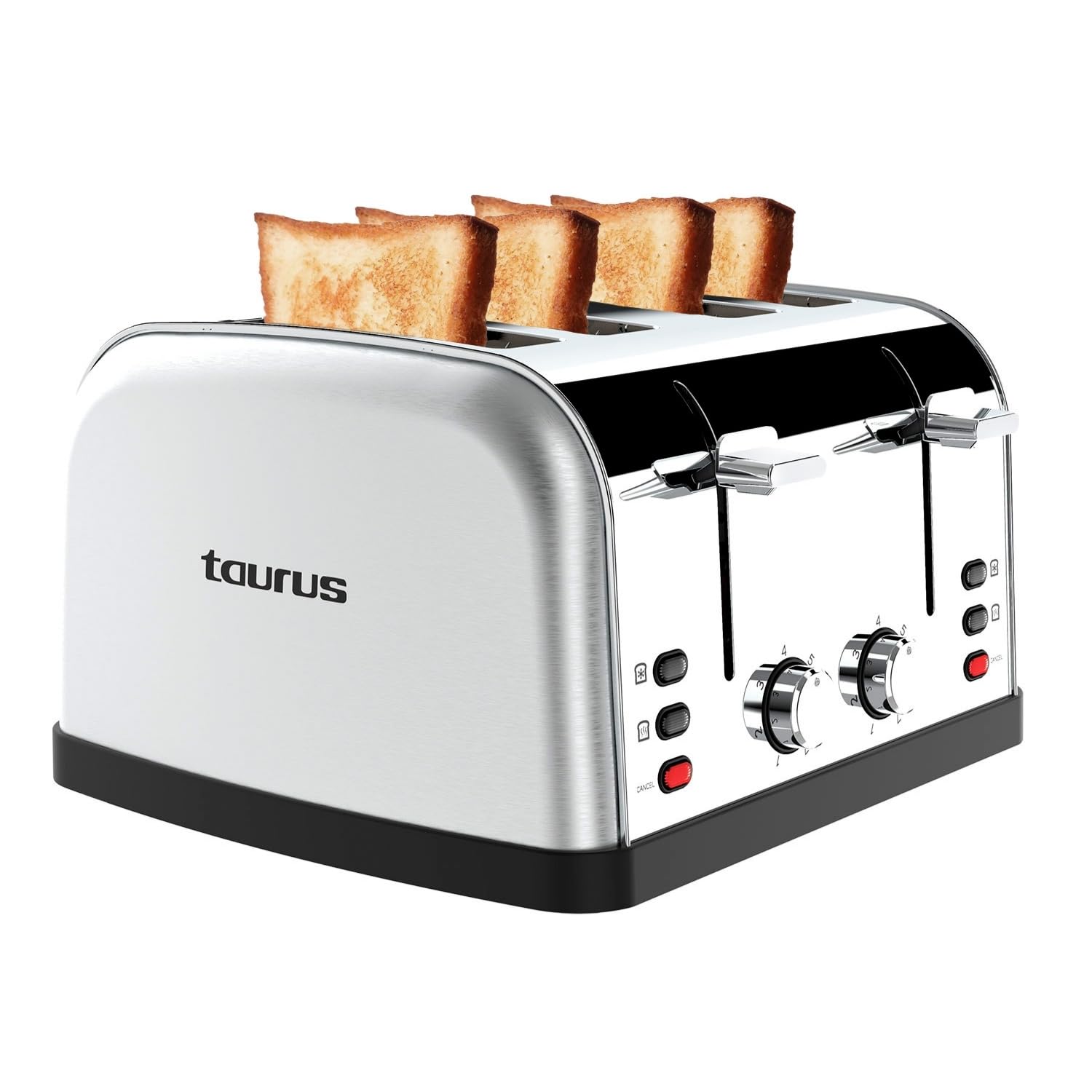 Taurus - Tostador 1900W, 4 Ranuras, 7 Niveles, INOX, Autocentrado, Vintage
