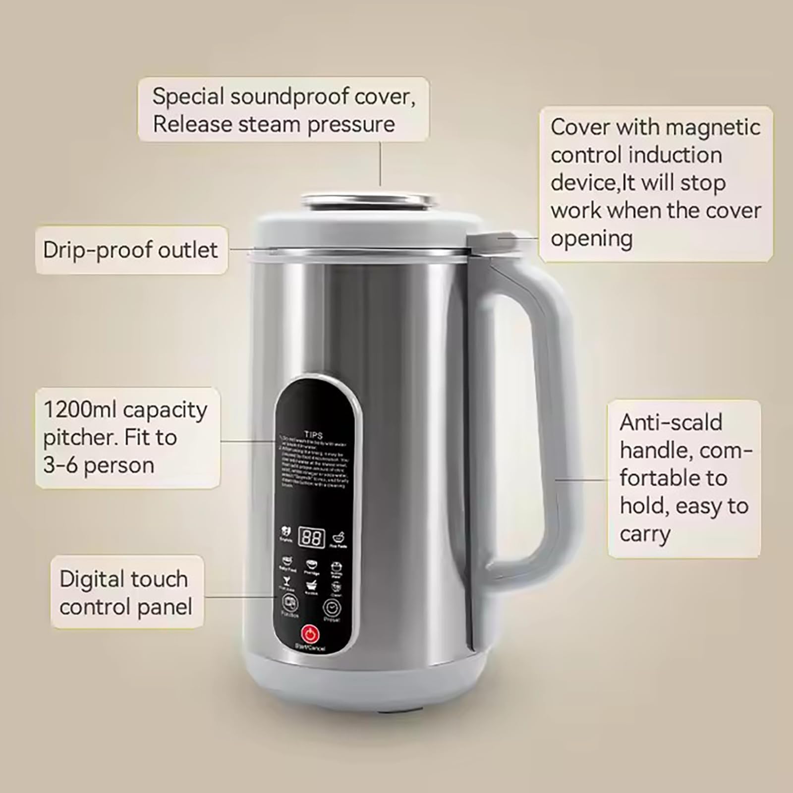 Maszyna do Mleka Orzechowego, 8 w 1 Wielofunkcyjny Blender do Mleka | 1200ml, 12 ostrzy i robi mleko w 5 minut, do domowego mleka migdałowego, sojowego i napojów roślinnych
