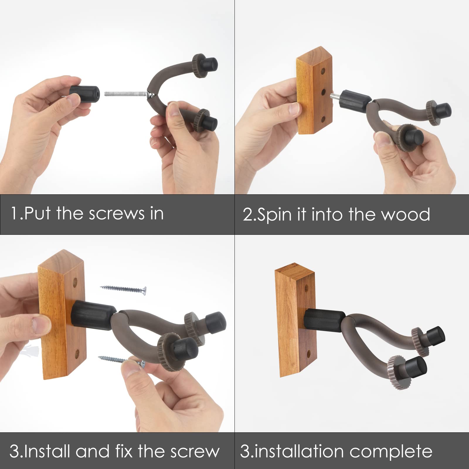 Musiin Guitar Wall Mount, Guitar Holder Wall Stand, U Shape Wall Hanger for Acoustic and Electric Guitar Bass, Ukulele, Banjo, Mandolin - Image 3
