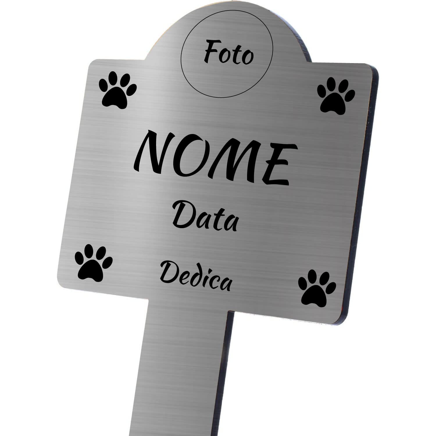 GFD Targhetta commemorativa da Giardino per Animali Domestici. Uso Esterno, Personalizzabile, Impermeabile. Mis 25x12 cm (Argento)
