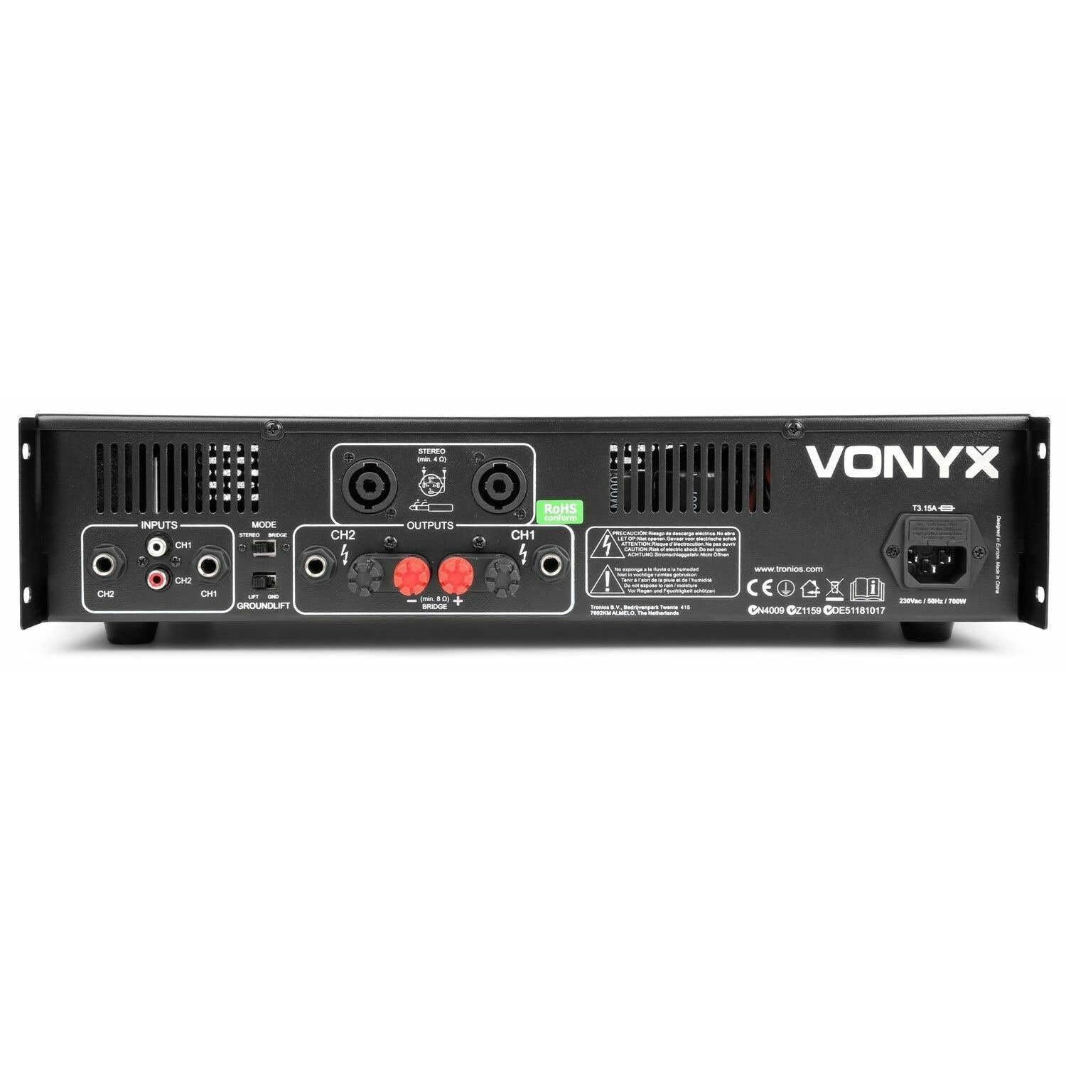 Vonyx VXA-800 Amplificatore Professionale 2x 400 Watt Collegamento a Ponte Amplificatore Stereo di Alta Qualità Ideale DJ e DJ Mobile