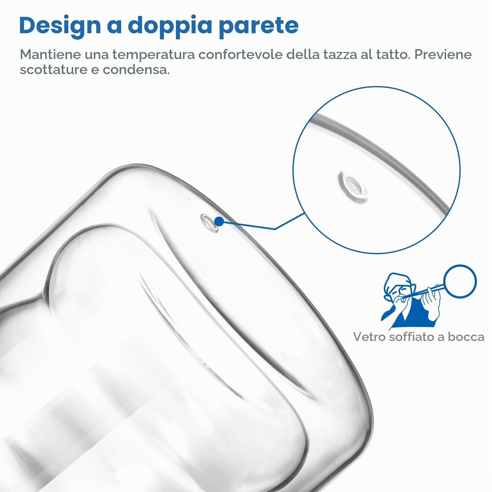 ecooe 6x120 ml Tazza Caffè Doppio Vetro Borosilicato Set di 6, Bicchieri da Espresso a Doppia Parete Trasparente, Tazzine Vetro Doppio per Tè, Caffè, Regalo di Compleanno per un Amico dei Genitori