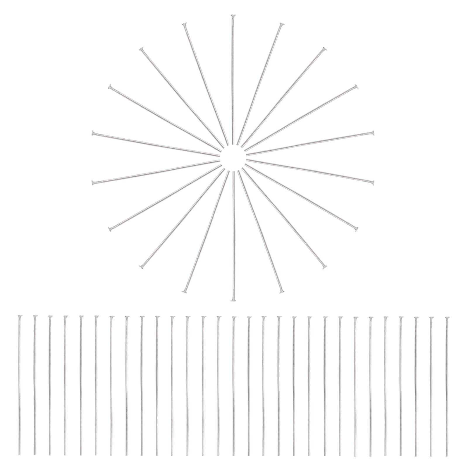 PH PandaHall 304 Stainless Steel 2 inch Head Pins, 600pcs Flat Head Pins Metal Jewelry Making Pins 0.7mm(21 Guage) Beading Pin for DIY Charm Earrings Braceles Necklaces Crafts Jewelry Making