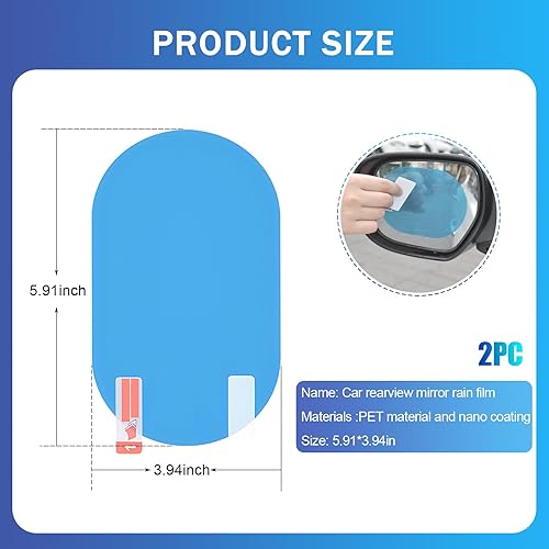 Miniatura 2 de yvshy 2 piezas de película impermeable para espejo retrovisor de automóvil, 3.93 x 5.9 pulgadas, espejo retrovisor de PET de pantalla completa