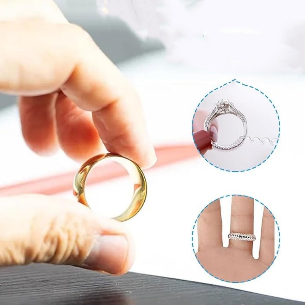 Riduttore Dimensione Anello, 12 Pezzi Invisible Ring Size Adjuster 2 Stili Stringi Anello Invisibile