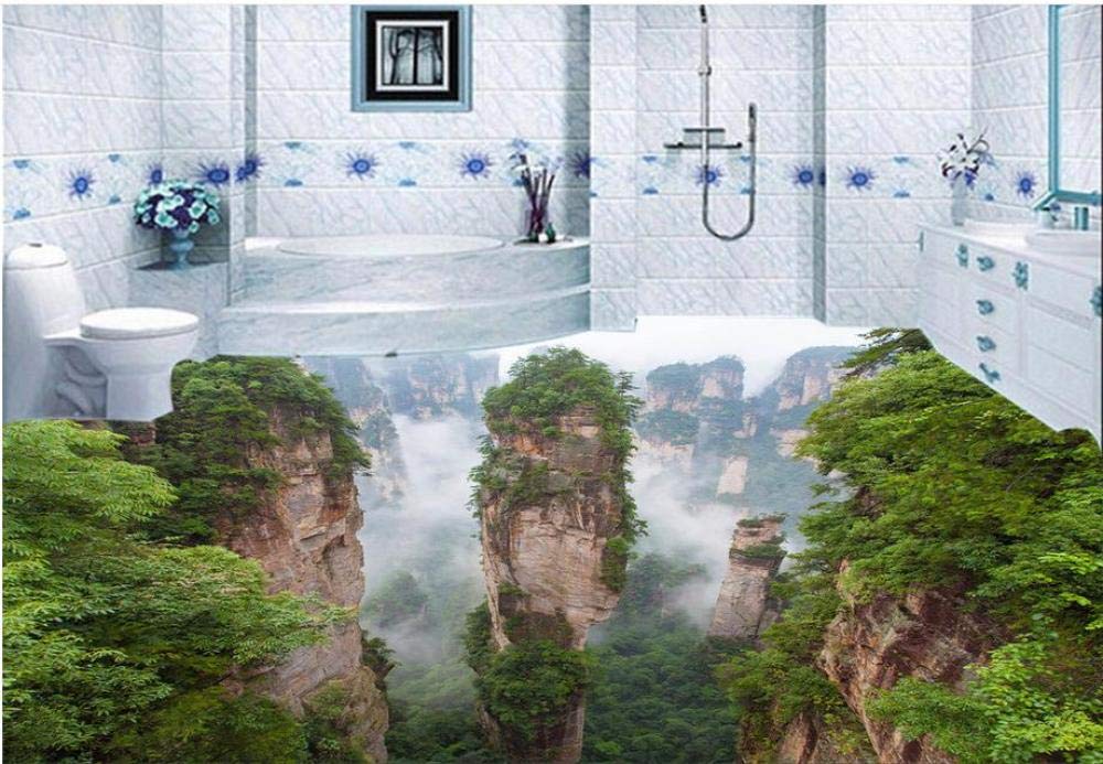 Papel pintado impermeable personalizado para baño suelo 3d paisaje de montaña murales de papel tapiz chino azulejos de suelo 3d foto pared-250 * 175cm