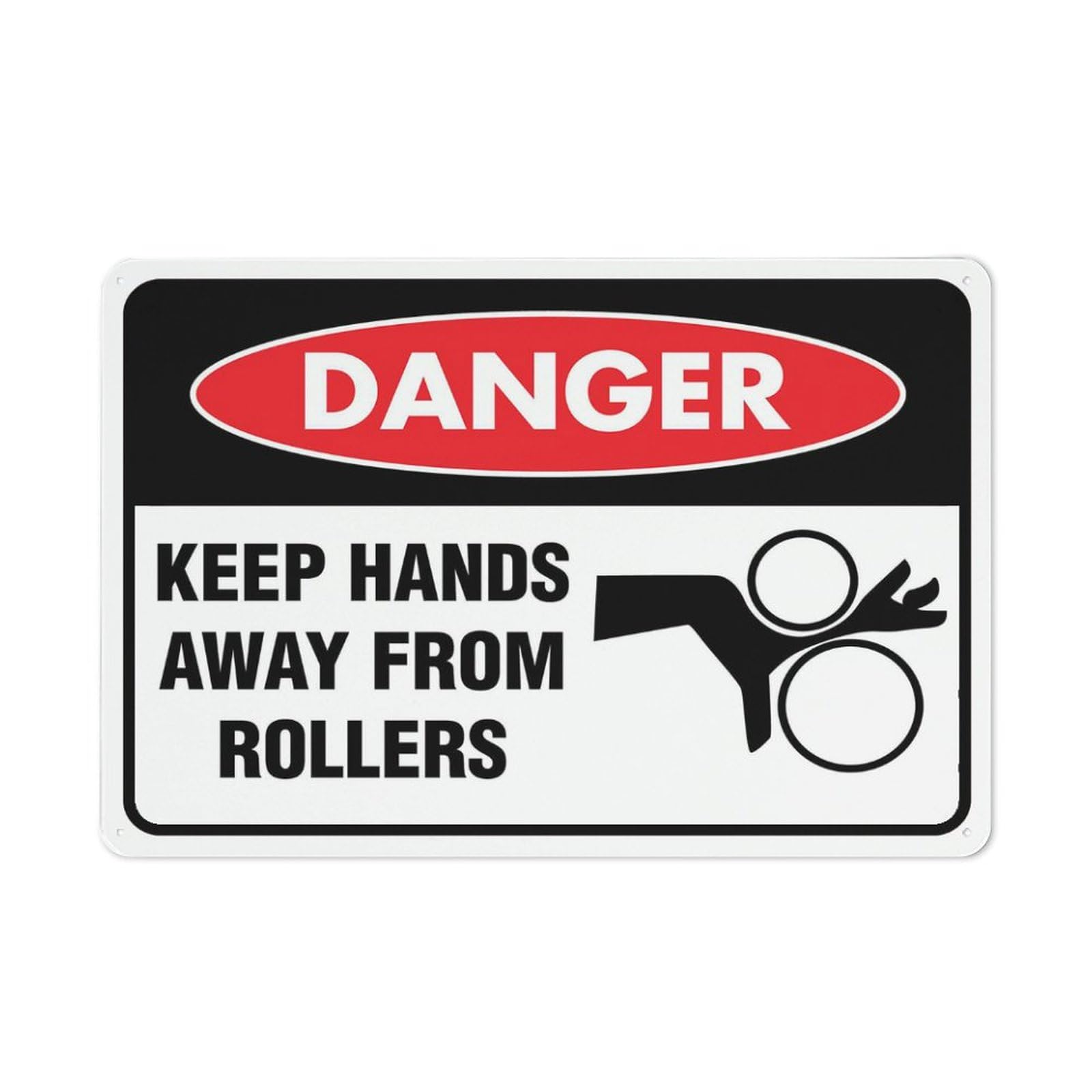 Danger - Keep Hands Away From Rollers Sign, 8x12 Inch Rust-Free Aluminum Outdoor Metal Tin Sign for Home, Business, Yard