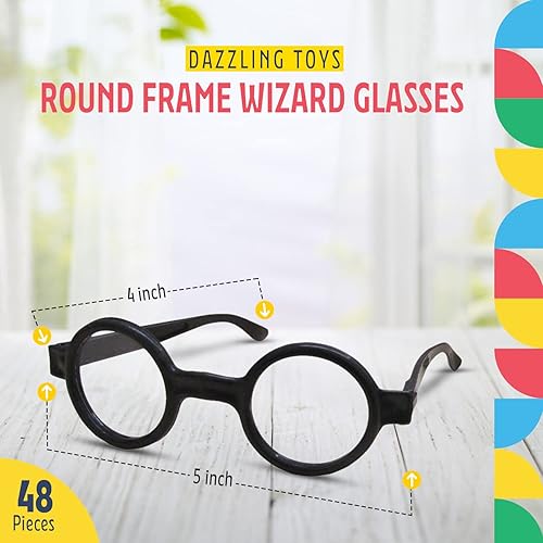 Miniatura 2 de Dazzling Toys Harry Potter Glasses Set of 48 Round Black Wizard Eyeglasses, Cute Costume Accessories For Boys & Girls
