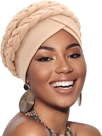 AQOKKA Knotted Head Wraps for Black Women African Turban Hair Cover Beanie