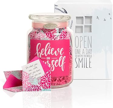 KindNotes Glass Keepsake Gift Jar with Employee Appreciation Messages - Floral Puffs Believe in Yourself Design