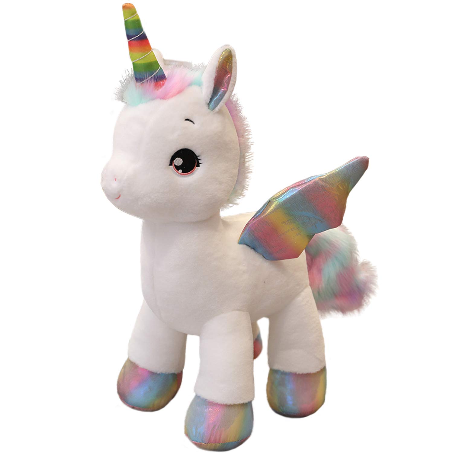 Lovely Pink Unicorn Plush, 15.7 Inch Rainbow Pegasus Stuffed Animal with Sparkle Wings, White/Pink S