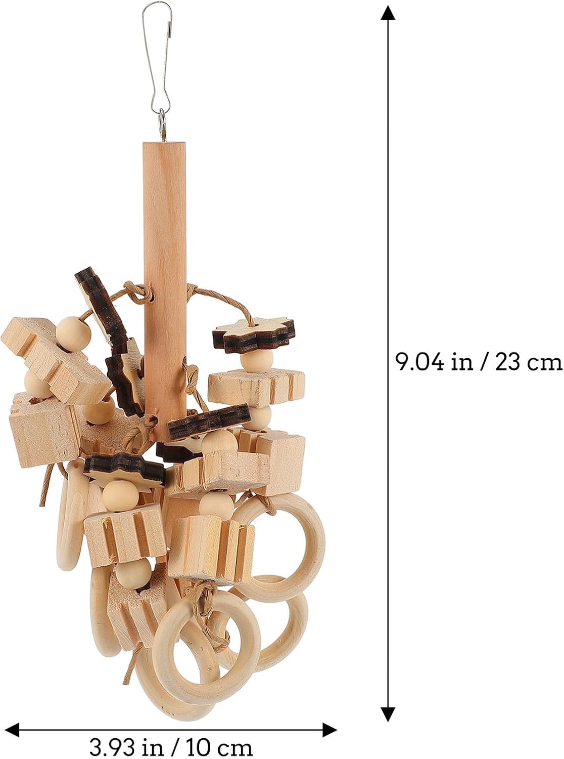 Wooden Bird Chewing with Blocks Beads and Rings Safe Eco-Friendly Hanging Pendant for Parrots Macaws and Birds Fun Foraging and Grinding for Cage Enrichment
