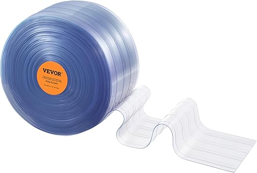 Miniatura 4 de VEVOR Cortina de tiras, 150 pies de largo x 8 pulgadas de ancho x 0.08 pulgadas de grosor, rollo de cortina de PVC acanalado transparente para