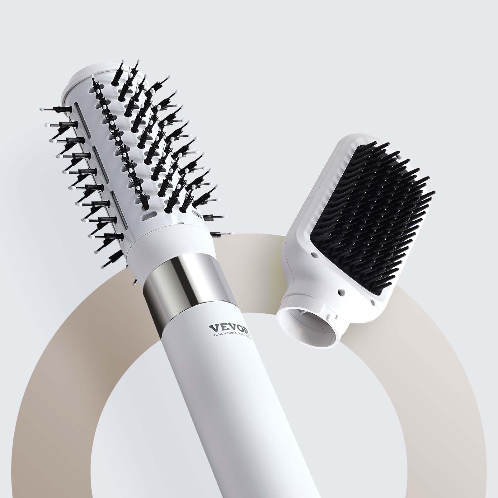 VEVOR Haartrockner, Ionen-Haartrocknerbürste, 110.000 U/min Airstyler mit Oval- & Paddelbürste, 4 Temperatur- & 3-Geschwindigkeits-Föhnbürsten-Styling-Tool für Trocknen, Volumengebendes Glätten