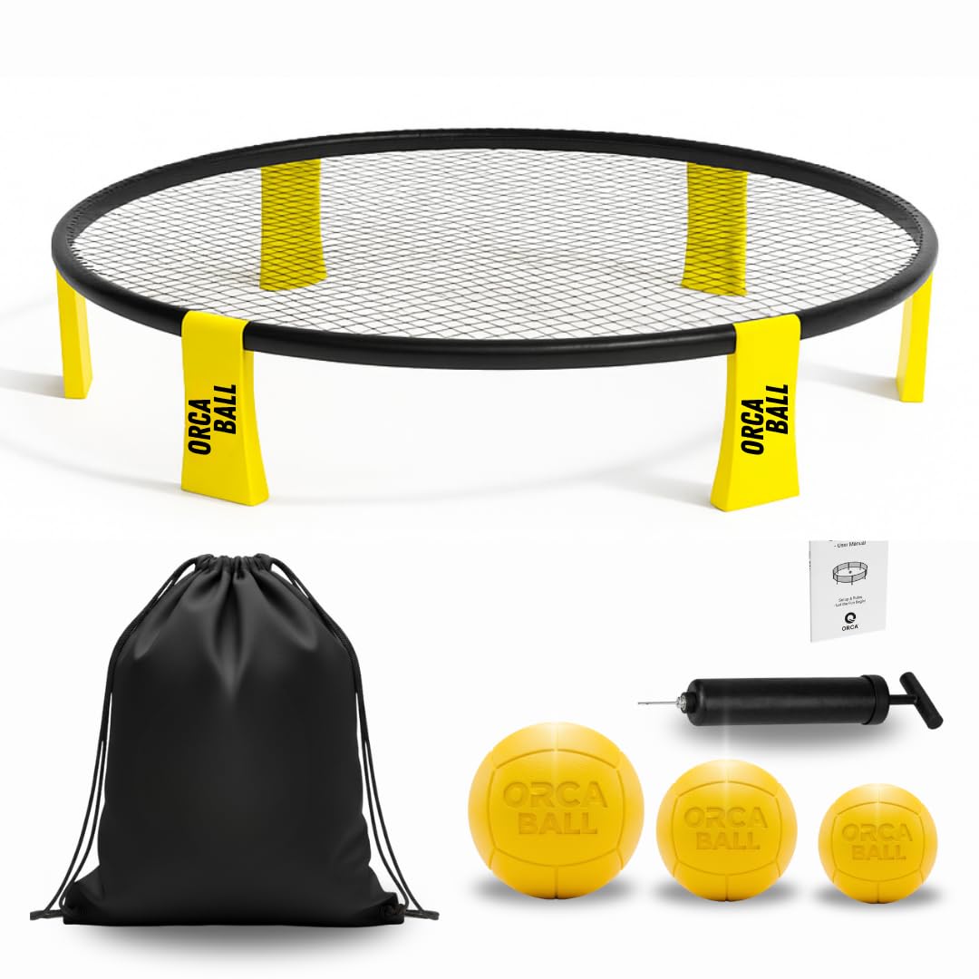 ORCA Goalkeeping Roundnet Outdoor Game Set – Portable & Easy Setup Net with 3 Balls, Pump & Carry Bag – Durable Family Game for Beach, Park, Garden & Backyard – Fun for All Ages