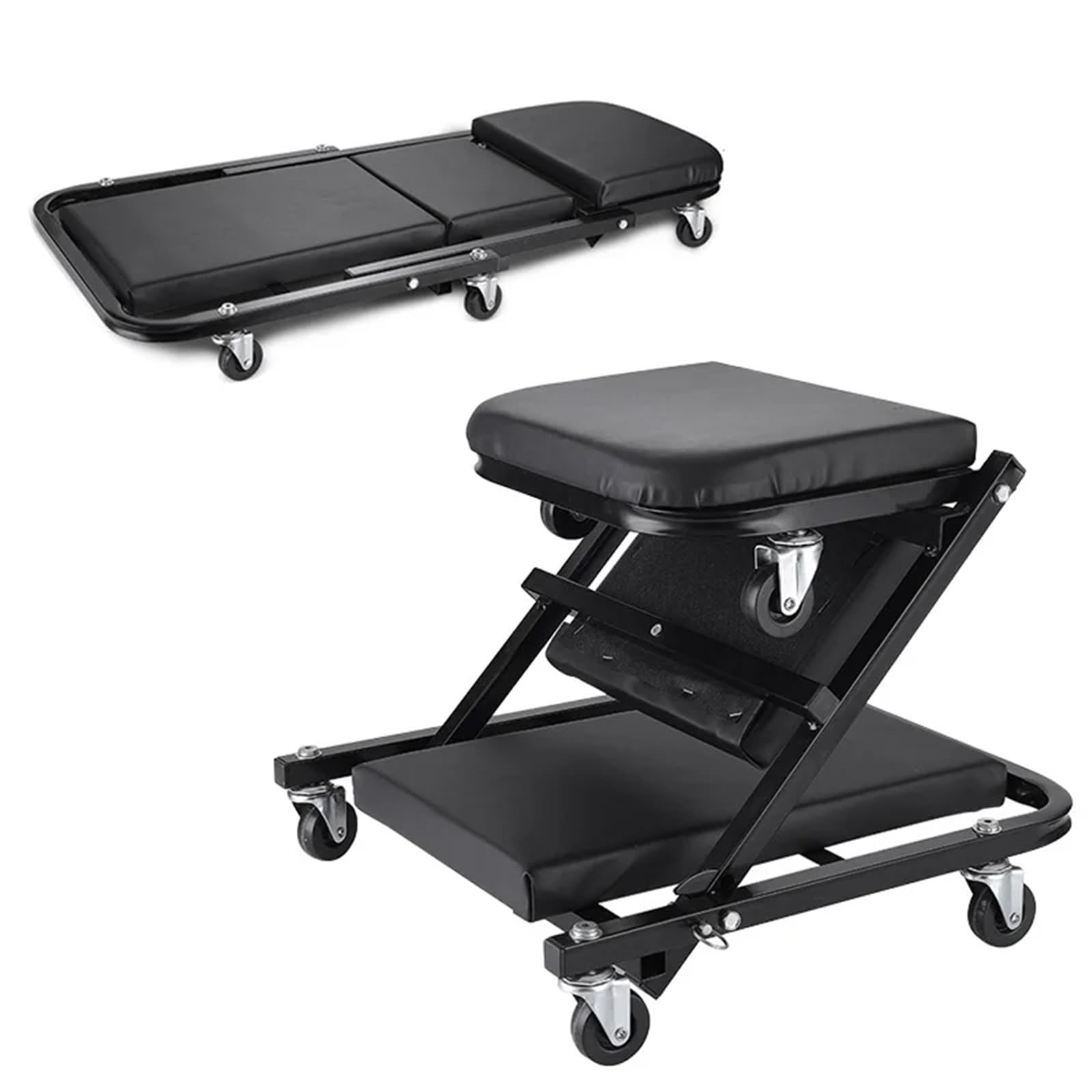Silla Mecánico con Taburete Taller Banco de Trabajo de Mantenimiento de automóviles con Cama Plegable de 36 Pulgadas, Silla para Taller de automóviles, Ruedas y Rodillos