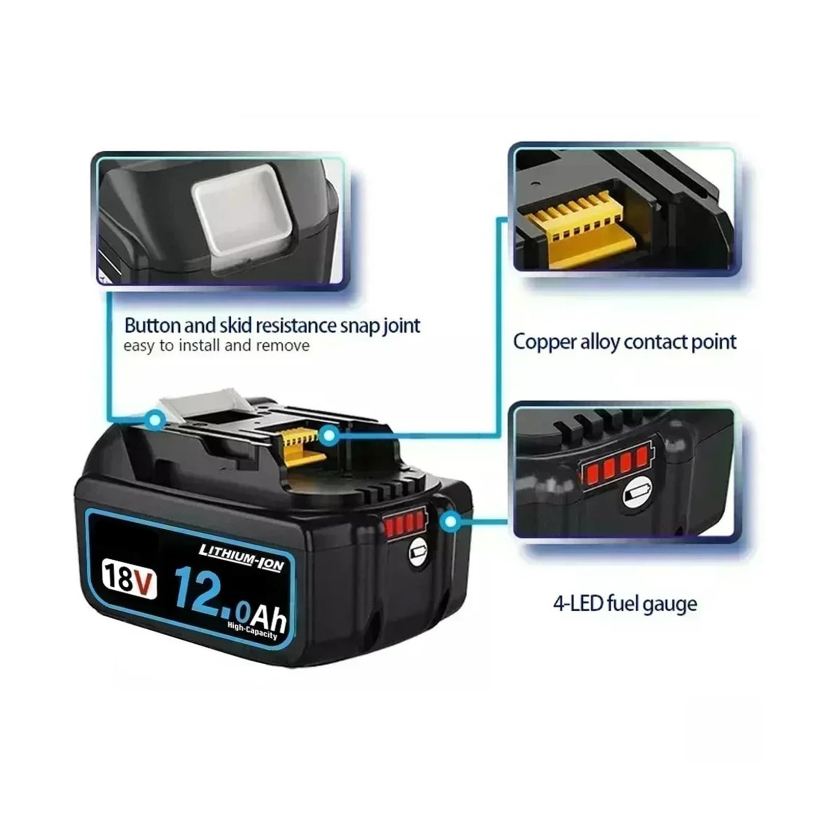 Batteria For Elettroutensile 18V 8Ah/10Ah/12Ah, Compatibile Con Makita