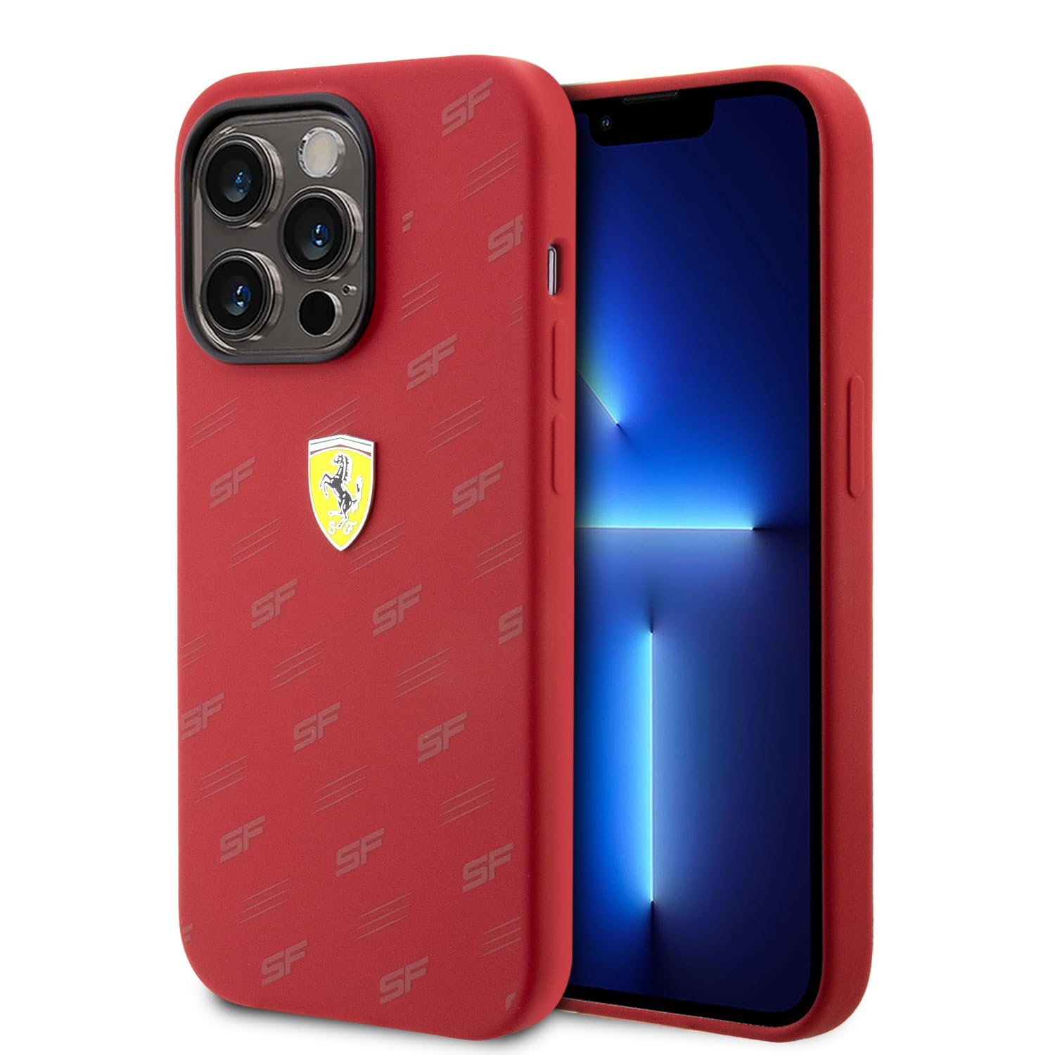 CG MOBILE Ferrari Phone Case Compatible with iPhone 15 Pro Max in Red All-0ver SF, Silicone Smooth, Anti-Scratch, Smooth Protective Case with Easy Snap-on, Shock Absorption & Signature Logo