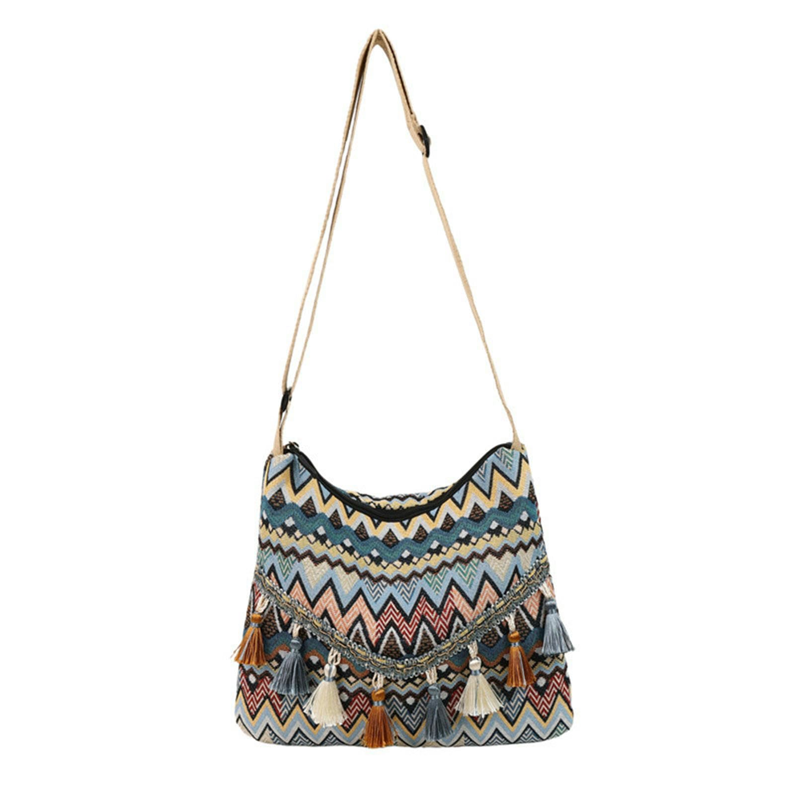 Bolso cruzado étnico en azul claro para tus paseos y viajes diarios con estilo retro