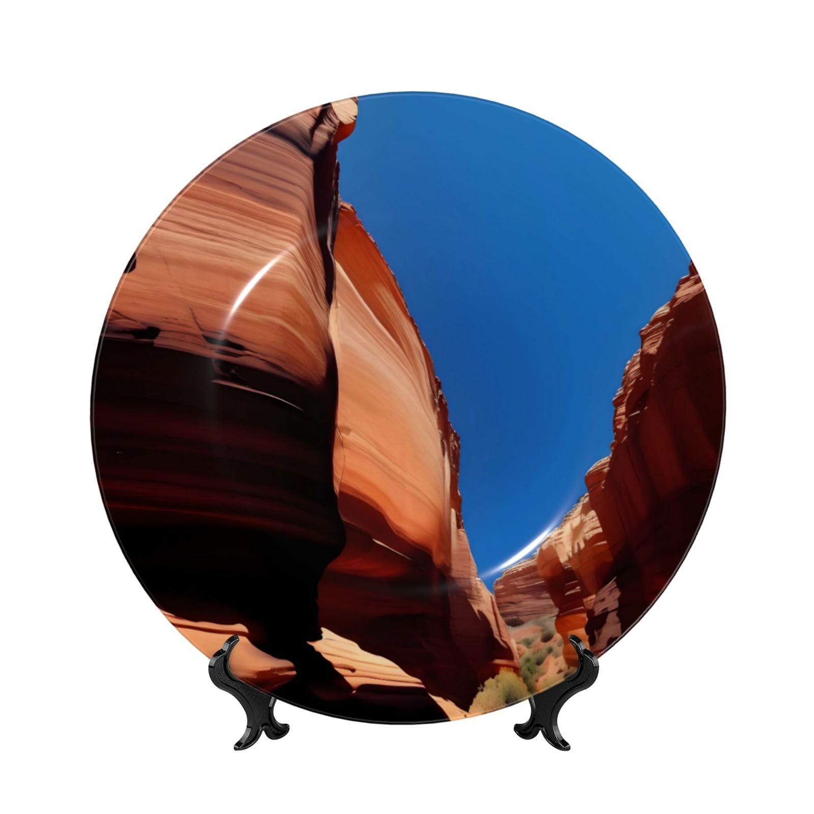 SXZVVBN Gorge scenery Bone China Decorative Plate Art with Stand Removable Adhesive Hanging for Home Office 7in