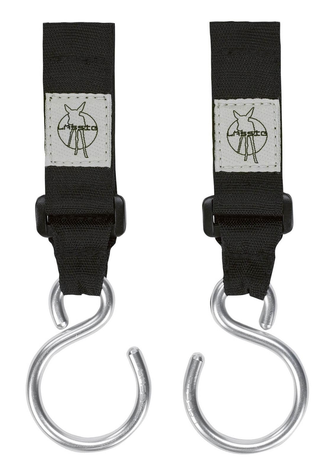 LÄSSIG Kinderwagenbefestigung (2 Stk.) Klettverschluss Haken Kinderwagenhaken Einkaufshaken Metall/Stroller Hooks Metal, schwarz