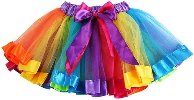 TopTie Girls Layered Rainbow Tutu Skirt Ballet Dance Dress Ruffle Tiered Rainbow Skirt- M