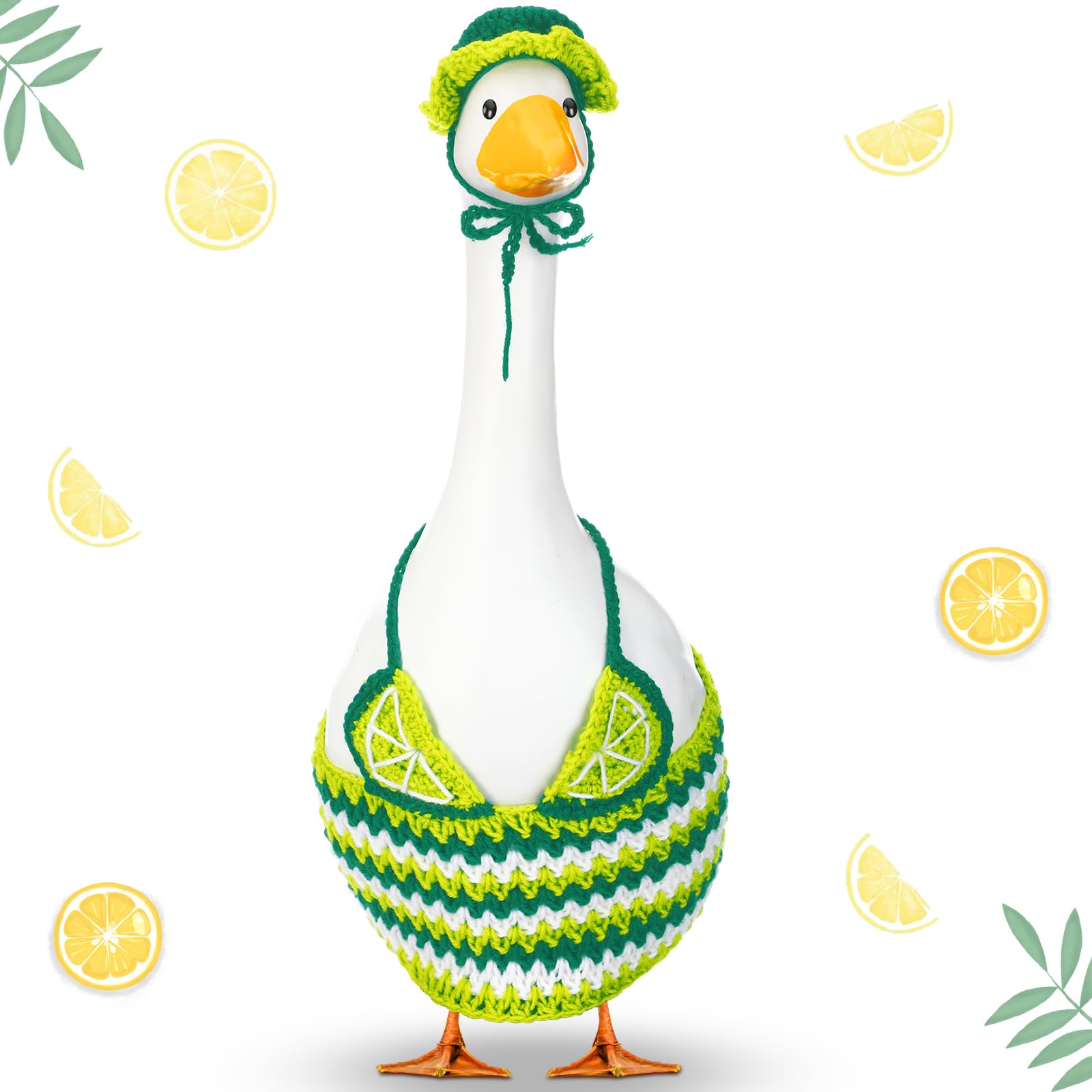 Abbylike Lemon Porch Goose Outfit Summer Bikini Crochet Yard Goose Clothes with Hat Fits Large 23'' Cement Statue for Summer Patio Lawn Garden Pathway Art Decorations
