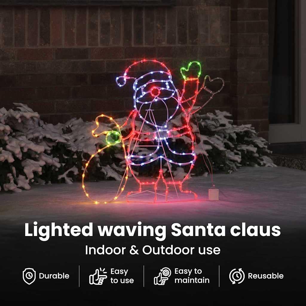 vidaXL Santa Claus Licht Mehrfarbig 58,5 x 60 x 1,3 cm Eisen, Wohnzimmer, traditionelle Deko, Festliche Lichter, winterliche Ornamente, LED-Lichterkette, gemütlicher Akzent