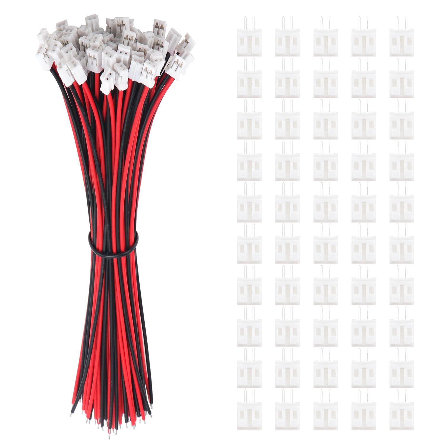 Lyeteung 50 Sets Mini Micro JST 2.0 PH 2 Pin Connector Plug Male with 150mm 22AWG Cable & Female Connector (Black Red)