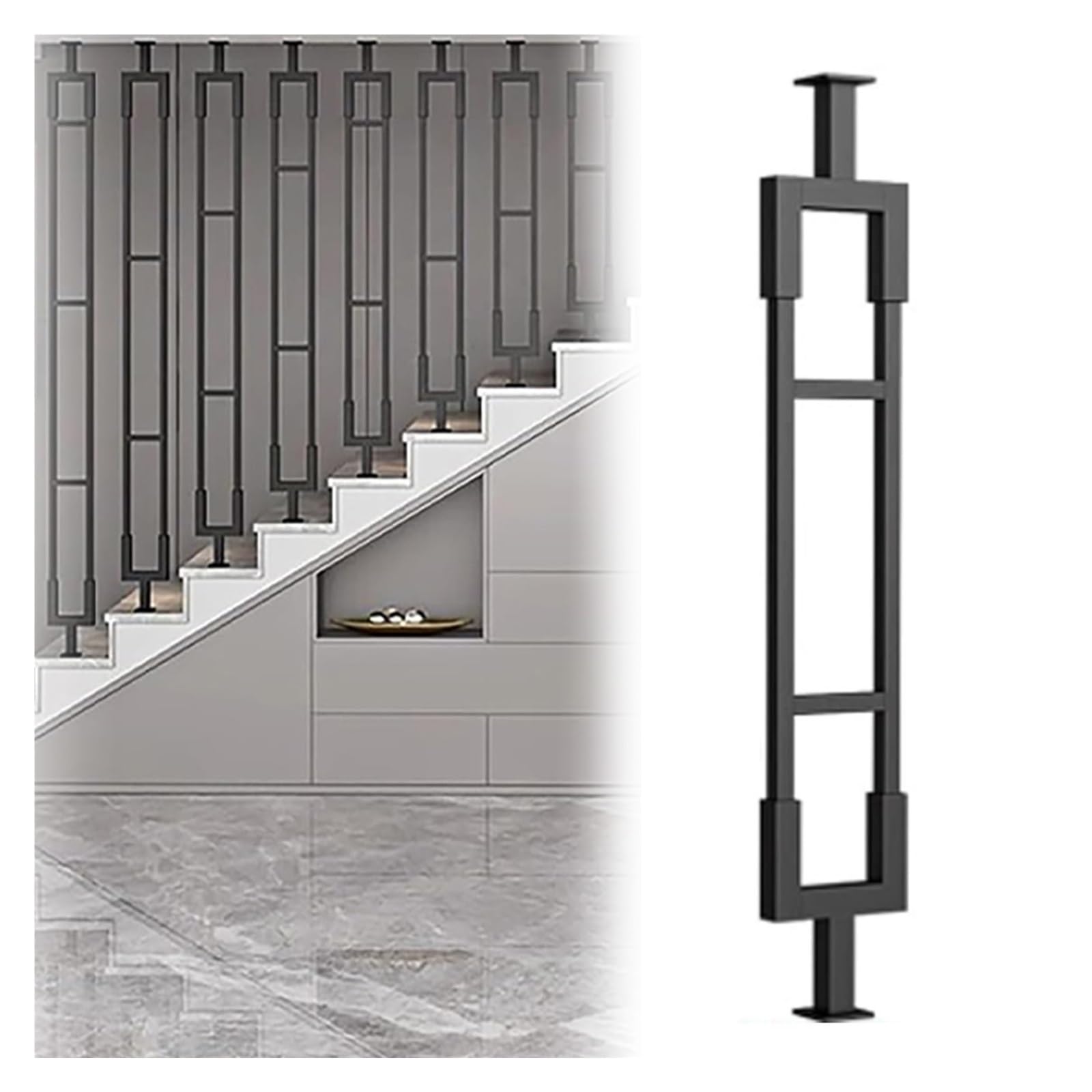Rénovation des escaliers avec balustres en métal noir de 236 cm