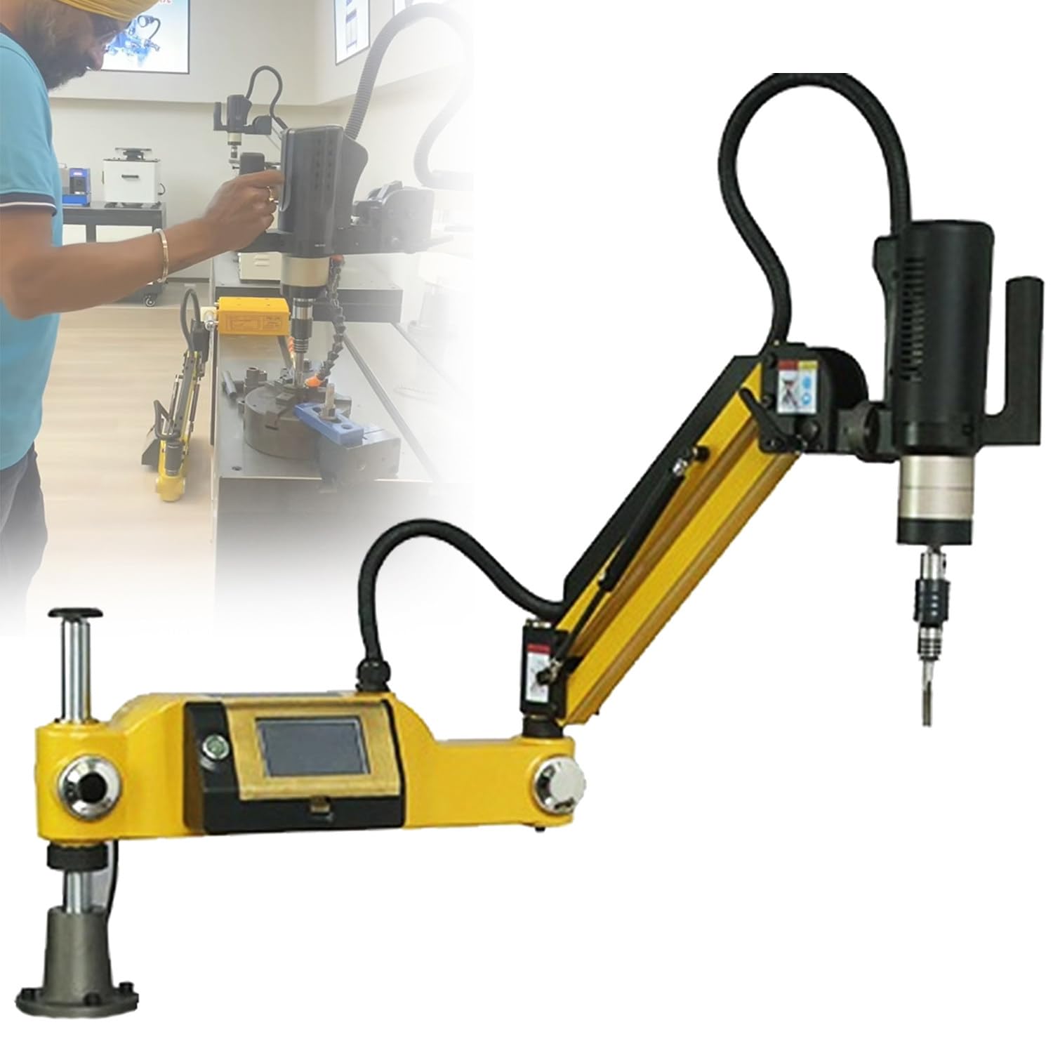 600W Máquina De Roscado Eléctrica Universal De Brazo Flexible Para Roscar Tornillos M3-M16,Servomotor Cnc.0-312 Rpm/Min,Pantalla Táctil,Radio De Trabajo 1000 Mm,Con 8 Pinzas