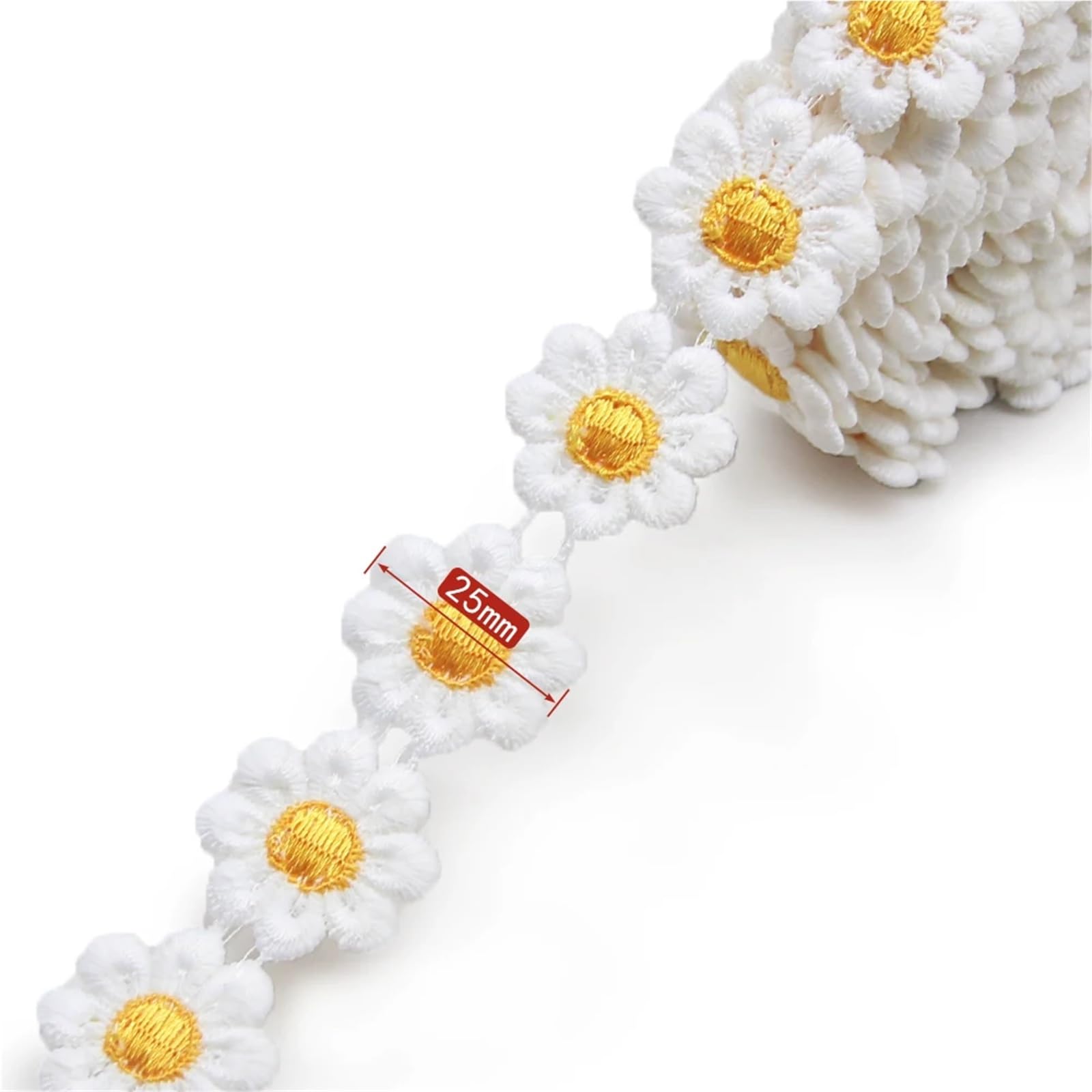 1 Yard Colorful Daisy Flower Lace Trim Knitting Wedding Embroidered DIY Handmade Patchwork Ribbon Sewing Supplies Crafts Fabric for Sewing(Yellow 073605)