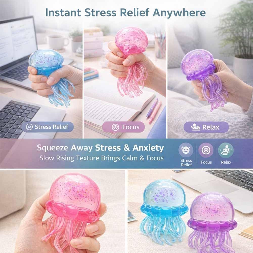 Glitter Jellyfish Squishy Toy, 2026 Stress Relief Fidget Toy for Kids & Adults, Soft TPR Sensory Toy with Wiggly Tentacles, Portable Anxiety Relief Squeeze Ball for Office, School (Blue) — view 6