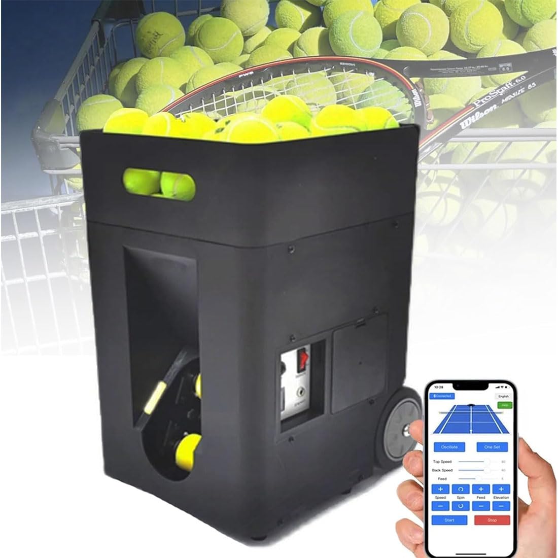 Lanceur de Balles de Tennis Portable 50 Balles pour Débutants Entraîneurs