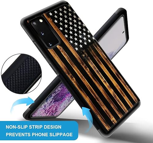Miniatura 2 de DJSOK Funda compatible con Samsung Galaxy S20 Plus, diseño clásico de patrón de bandera antigua de grano de madera para hombres, niños y niñas,